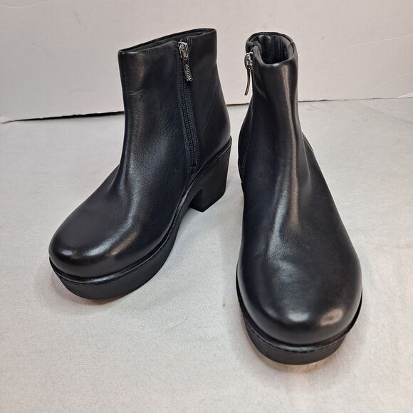 Fitflop Pilar Platform Ankle Boots Womens Sz 7 Black Leather Retro-chic Side Zip - Picture 1 of 12